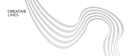 Wave lines in 3D perspective vector abstract background with smooth gradient of light grey and white monochrome colors, easy relaxing motion. banner, cover, poster, card. vector illustration