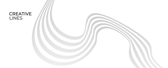 Wave lines in 3D perspective vector abstract background with smooth gradient of light grey and white monochrome colors, easy relaxing motion. banner, cover, poster, card. vector illustration