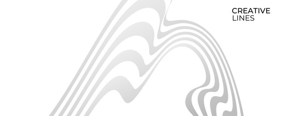 Wave lines in 3D perspective vector abstract background with smooth gradient of light grey and white monochrome colors, easy relaxing motion. banner, cover, poster, card. vector illustration