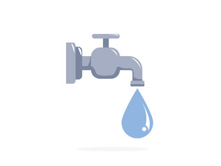 Metal faucet dripping water icon vector. save natural water