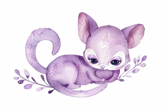 recommend clip art: Cute Purple Watercolor  Sugar Glider with Flowers