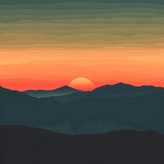 Obraz premium Serene Sunset Over Mountainous Landscape with Silhouetted Peaks