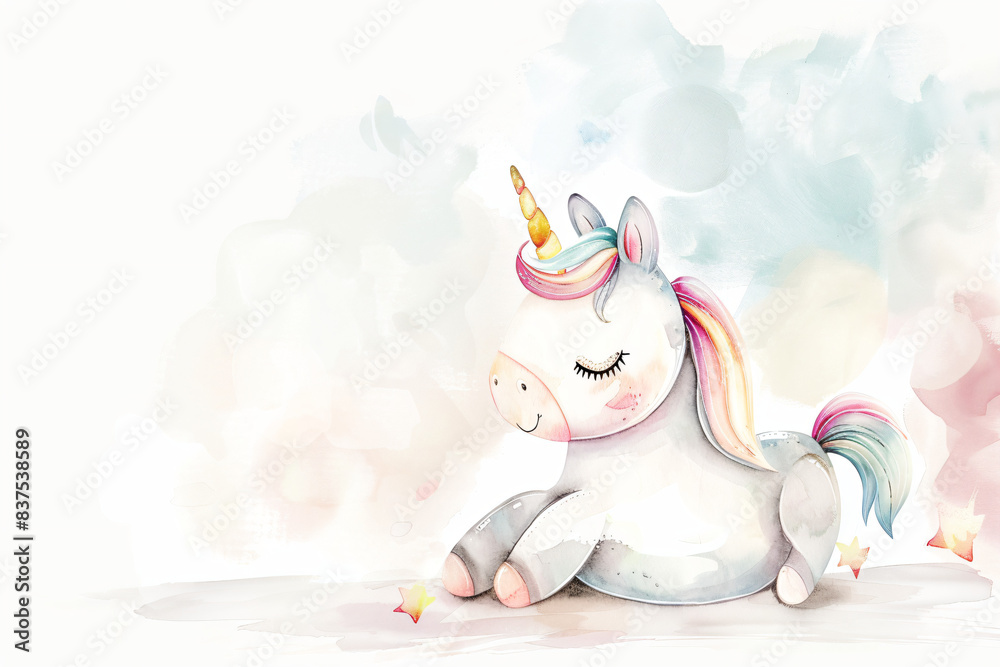 Wall mural Cute Watercolor Unicorn with Stars