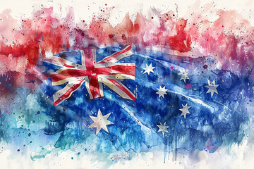 water color Australia flag background with stars