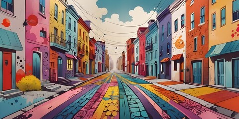 Fototapeta premium Abstract colorful pavement and street scene painting