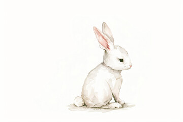 Watercolor Illustration of a Cute White Bunny Sitting