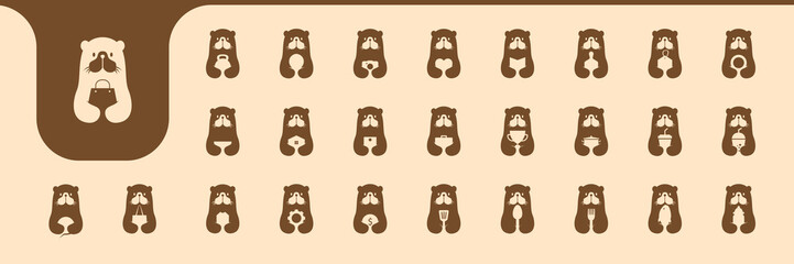 beaver mascot cartoon flat icons set design vector