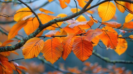 Obraz premium Close up look of beautiful autumn leaves with orange color as nature background.