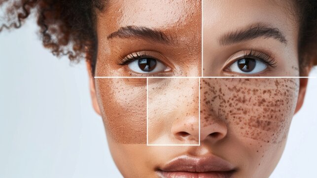 Collage many skin types of face different woman. Beauty and skincare concept.
