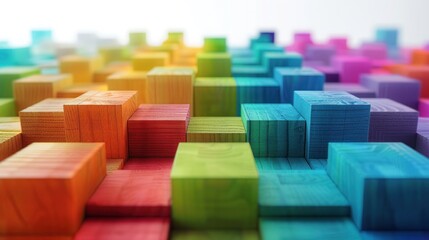 Obraz premium Colorful wooden block building, Background or cover for something growing, Rising, Increasing, Building up.