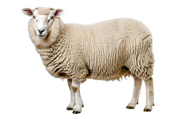 Obraz premium White Sheep with Fluffy Wool Isolated on Black Background