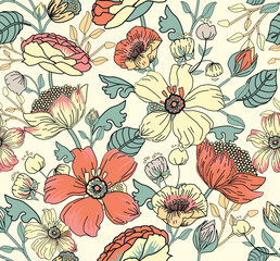 Seamless floral pattern for fabric, wallpaper, background