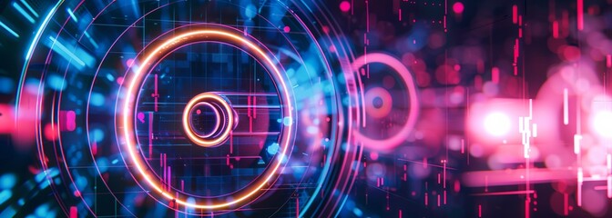 Fototapeta premium Synthwave neon circles background