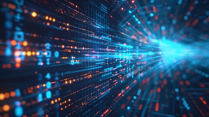 Obraz premium High tech abstract background with glowing lines and digital patterns suited for cybersecurity and database concepts