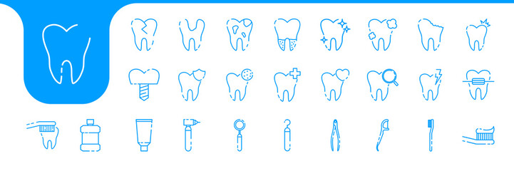 tooth line modern icons set design vector