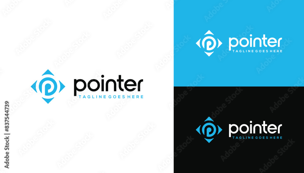Poster circular initial letter p corner square with compass direction arrow pointer logo design