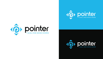 Circular Initial Letter P Corner Square with Compass Direction Arrow Pointer Logo Design