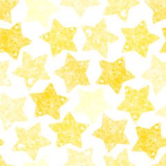 Watercolor yellow star seamless pattern vector. Brush stroke stars on white background. Beautiful graphic design for fabric, textile, sweet dress, skirt, kid cloth, wrapping paper, card, decor, print.