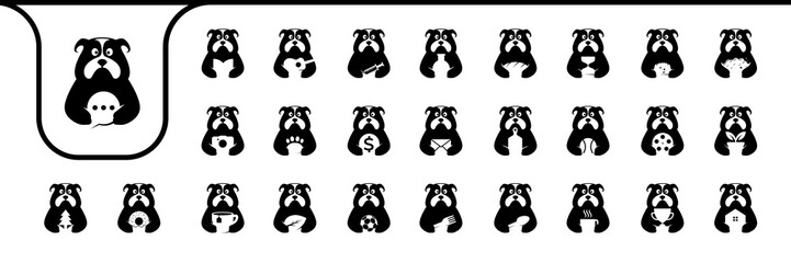 bulldog mascot cute flat cartoon icons set design vector