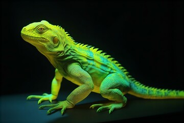 Fototapeta premium basilisk, lifelike, realistic, fluorescent, elect, reptile, mythical, creature, vibrant, glow, detailed, scales, fantasy, vivid, bright