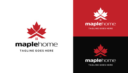 Simple Maple Leaf with House Roof Building For Business Brand Inspiration Logo Design