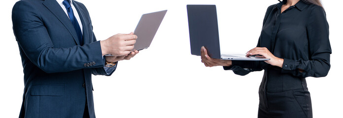 businesspeople isolated on white. remote business online. busy businesspeople colleagues. agile business. remote business work. boss and employee using laptop. Business ethics