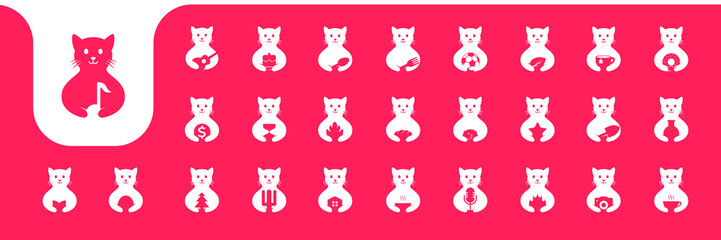 Obraz premium pet cat cute flat cartoon mascot modern icons set design vector
