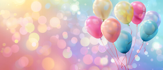 Colorful Balloons Against a Bokeh Background - Vibrant Celebration and Party Atmosphere with Floating Balloons in Pastel Shades