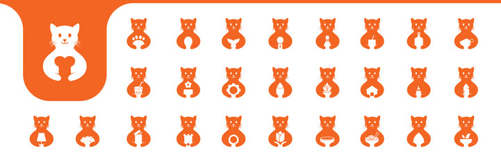 pet cat cute flat cartoon mascot modern icons set design vector