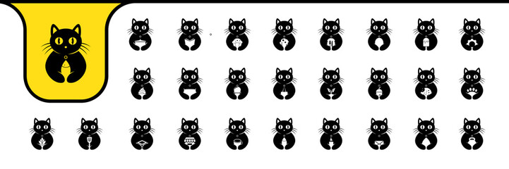 pet cat cute flat cartoon mascot modern icons set design vector