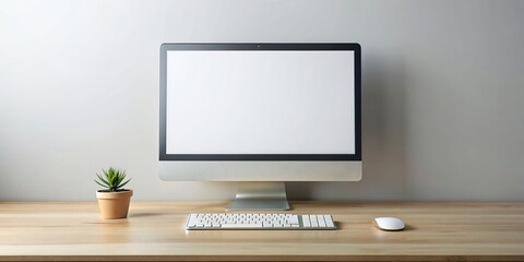 Modern desktop computer mockup with blank screen isolated on background