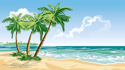 Fototapeta premium Abstract image of tropical palm trees on sandy shoreline. Suitable for nature and travel related contents.