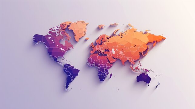 world map with timezone division, 2d illustration, orange and purple, white
