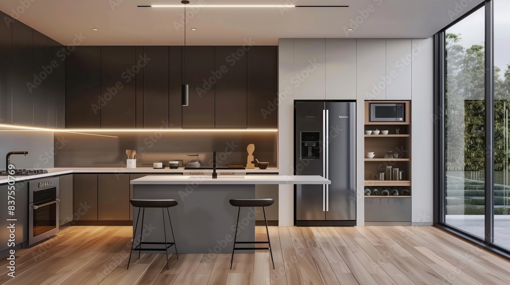 Wall mural contemporary living in a kitchen space that balances form and function effortlessly, with sleek appl