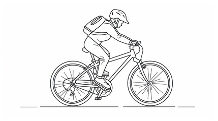 Obraz premium A man is riding a bicycle with a backpack on