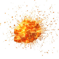 Dramatic Fiery Explosion With Powerful Shockwave and Debris Cloud Against Smoke Filled Background