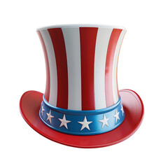3D Uncle Sam Hat on Solid White Background Single Object