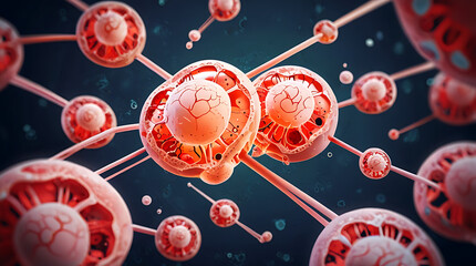 Creative closeup image of embryonic stem cells in realistic background, cellular therapy concept. 3d illustration
