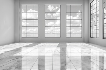 Obraz premium Elegant minimalistic architectural background banner with open spaces and large windows