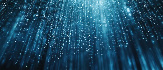 Naklejka premium Pastel blue rain lines text on a dark dotted backdrop, creating a serene, mysterious atmosphere