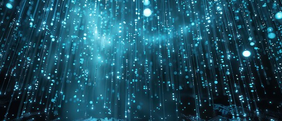 Obraz premium Pastel blue rain lines text on a dark dotted backdrop, creating a serene, mysterious atmosphere