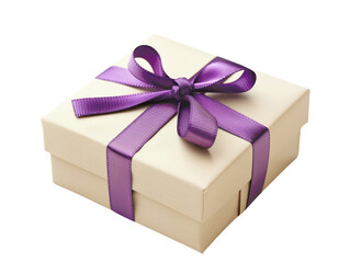 Elegant gift box with a sleek purple ribbon tied in a neat bow, perfect for special occasions, celebrations, and memorable moments.
