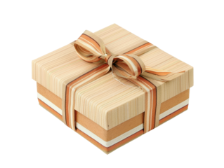 Elegant gift box with brown striped wrapping and matching ribbon, perfect for special occasions, celebrations, or thoughtful presents.