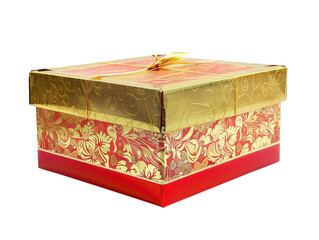 Elegant gift box with golden floral patterns and vibrant red base, perfect for special occasions and celebrations.