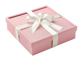 Elegant pink gift box with a white ribbon, perfect for celebrations like weddings, birthdays, and anniversaries. High-quality stock image.