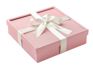 Elegant pink gift box with a white ribbon, perfect for celebrations like weddings, birthdays, and anniversaries. High-quality stock image.