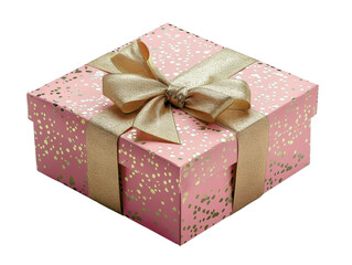 Elegant pink gift box with gold bow, perfect for celebrations, birthdays, and special occasions.