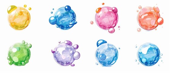 water bubbles bright colors collection watercolor illustrations, white background