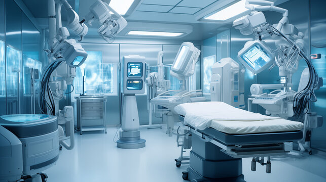 Photo of Robot surgery in hospital, Advance operating room.