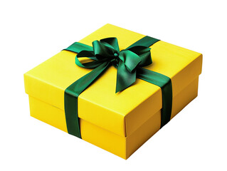 Vibrant yellow gift box with a green ribbon, perfect for celebrations, holidays, or special events. Ideal for festive and joyful occasions.